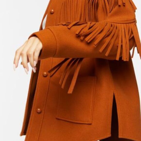 NWT Forever 21 Faux Suede Fringe Shacket - Ginger - Picture 3 of 12